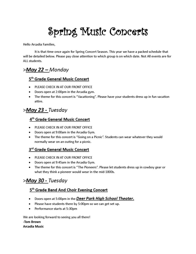 Spring Music Concerts